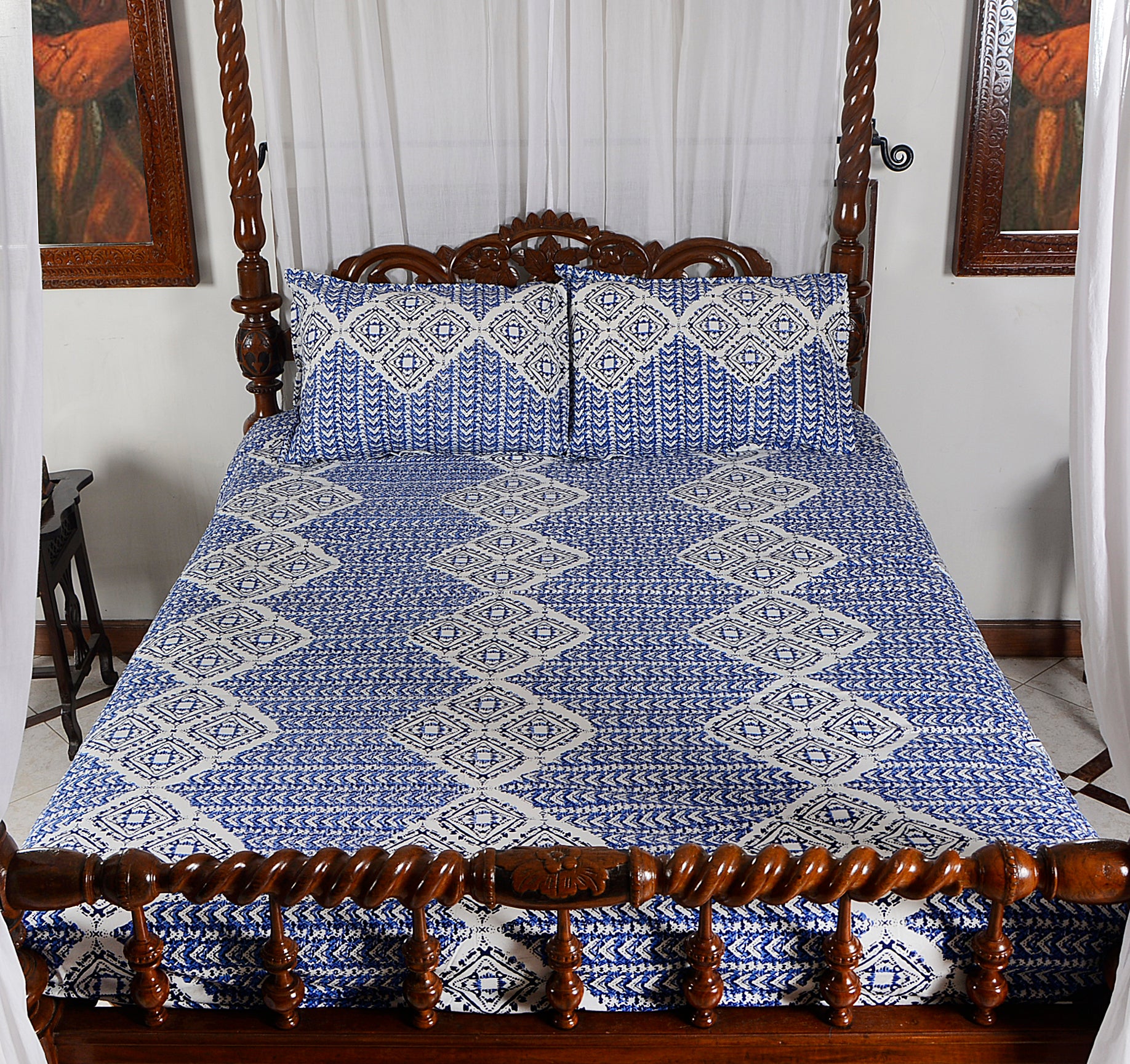 Geometrical Blue - Bed Sheet
