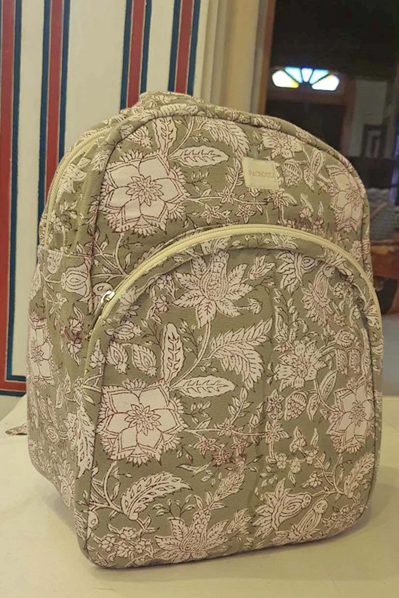 School Bag Grey Floral