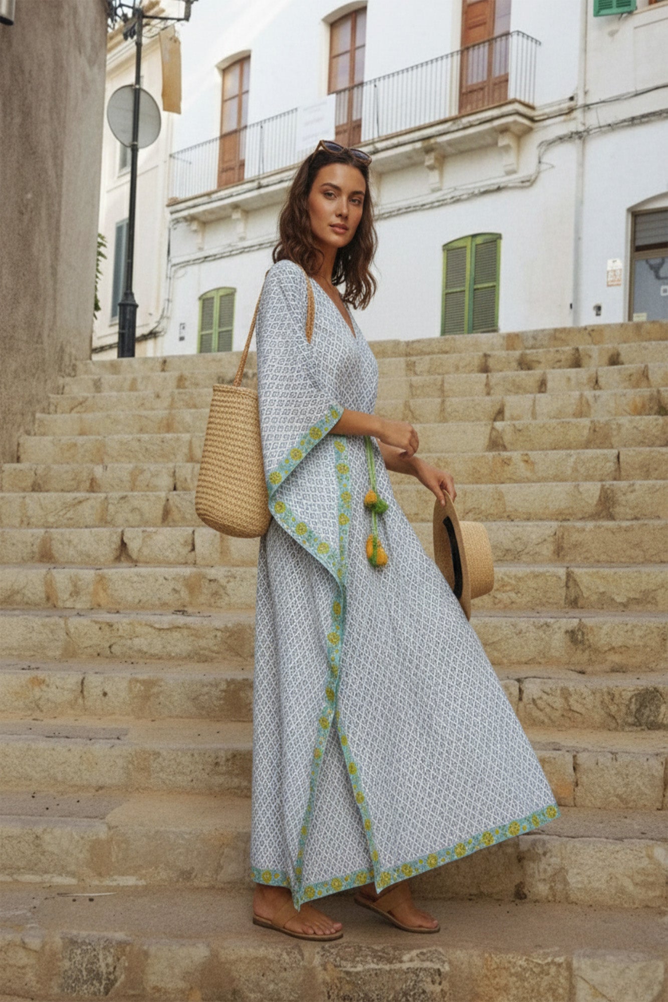 Rangrej Blue Long Kaftaan