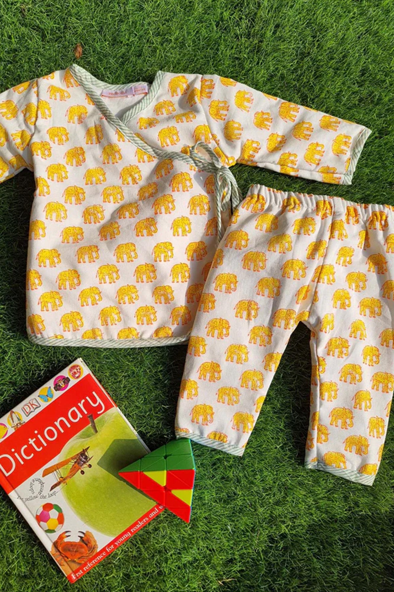 Infants Yellow Elephant Angarakha Top With Pajama