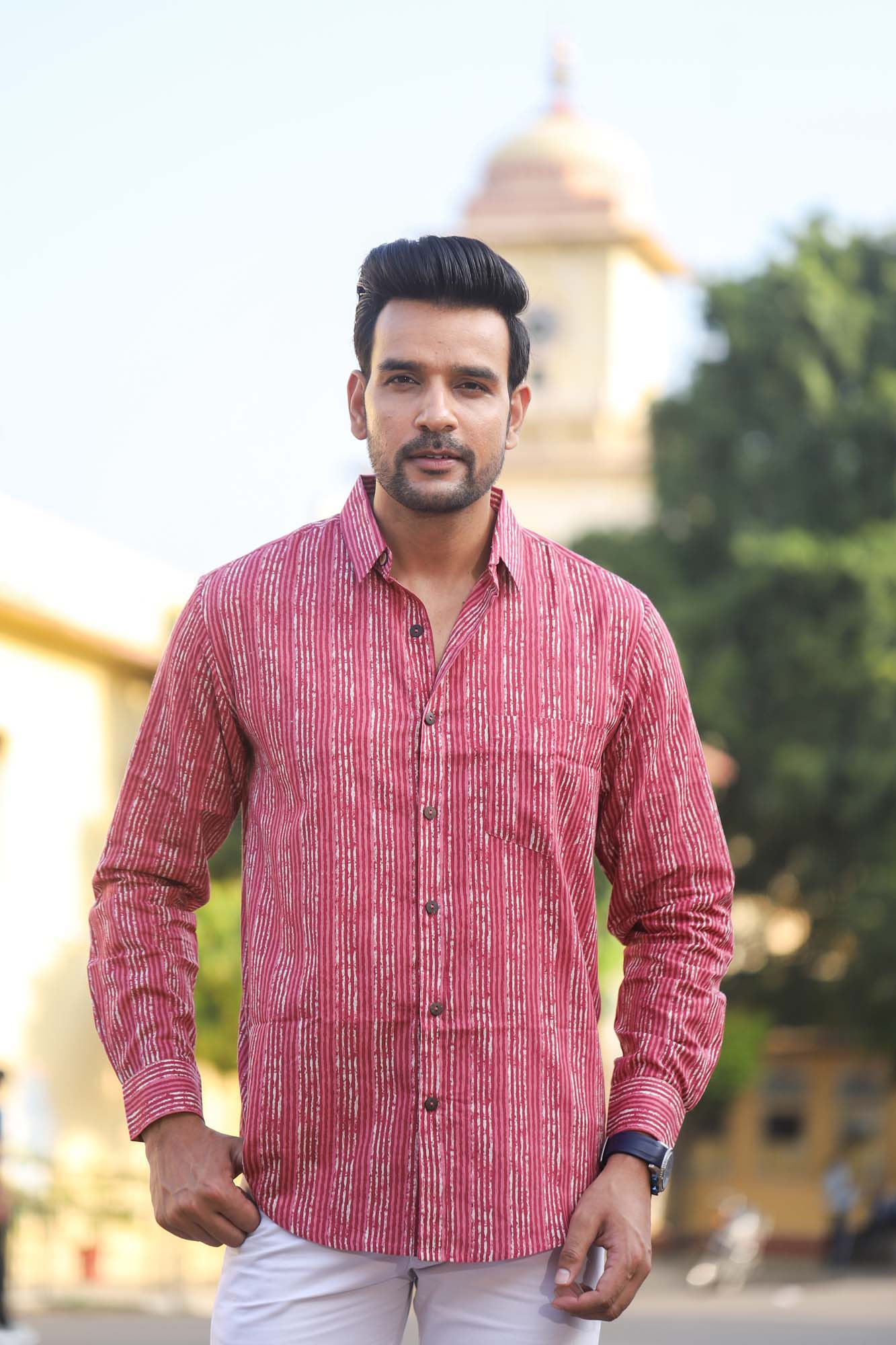 Shirt Full Sleeve Mens Stripes Wine