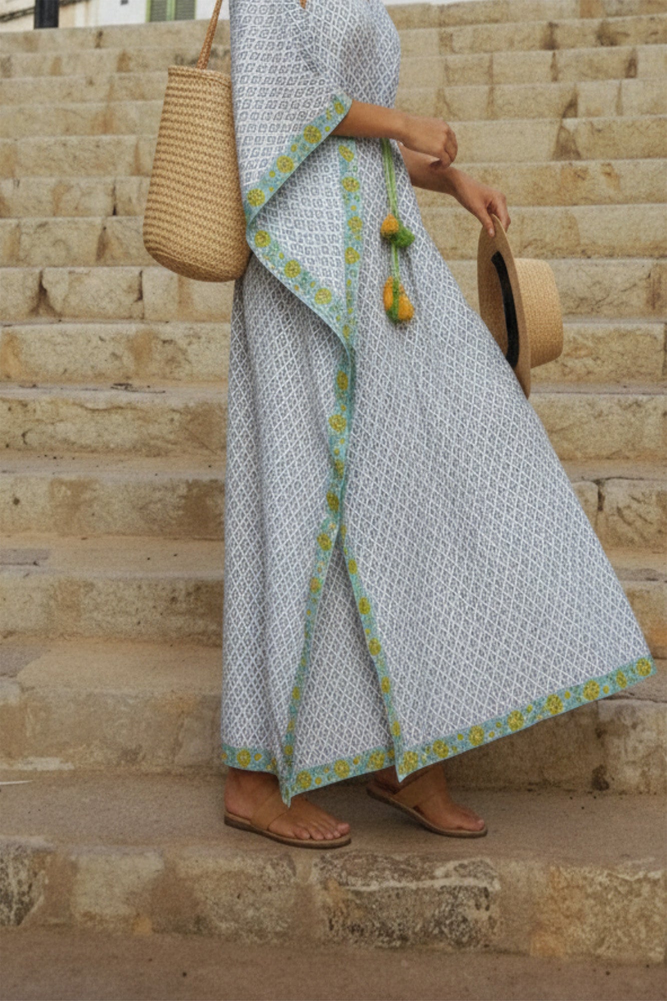 Rangrej Blue Long Kaftaan