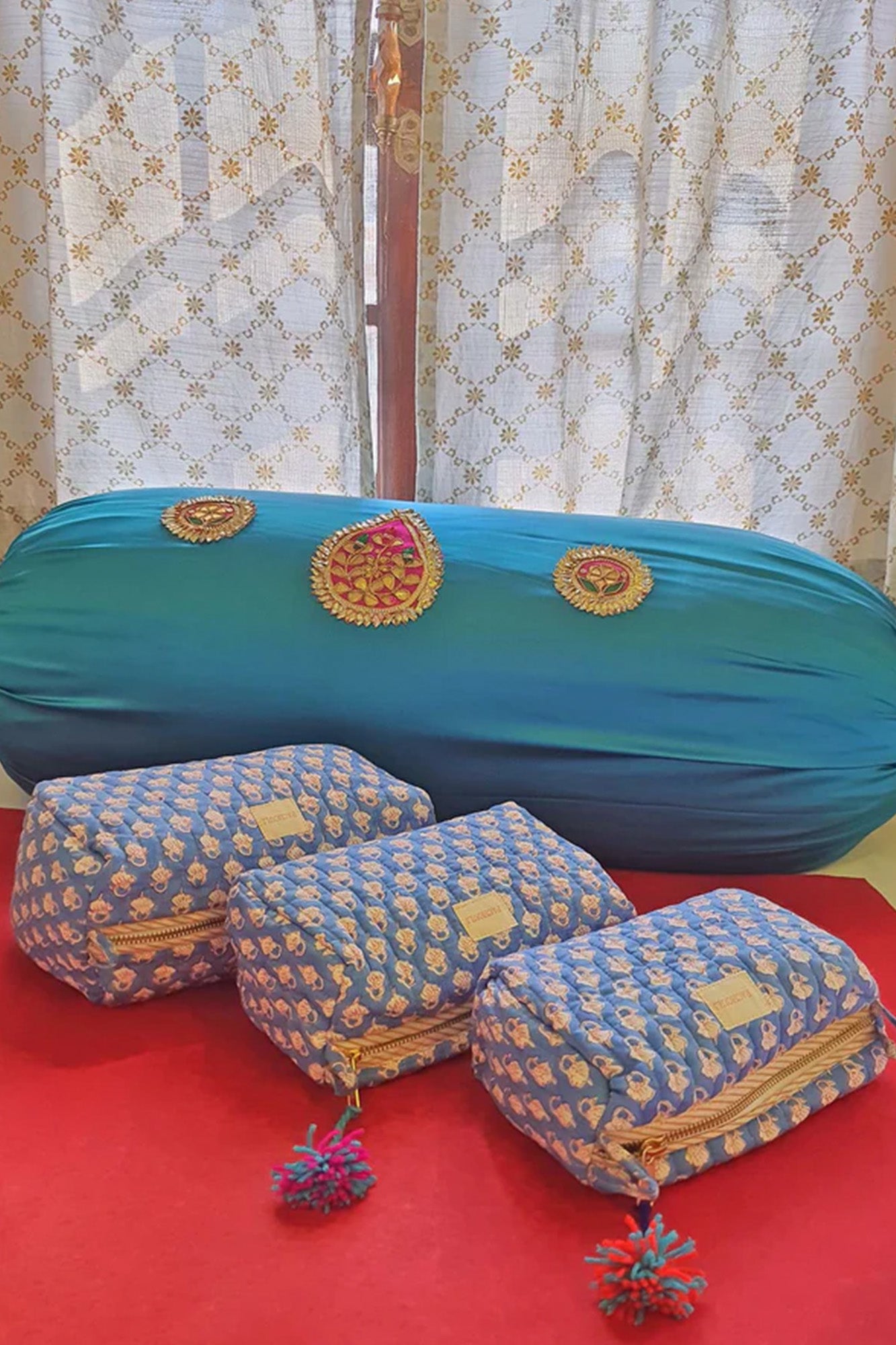 Travel Pouch Set of 3 Blue Booti