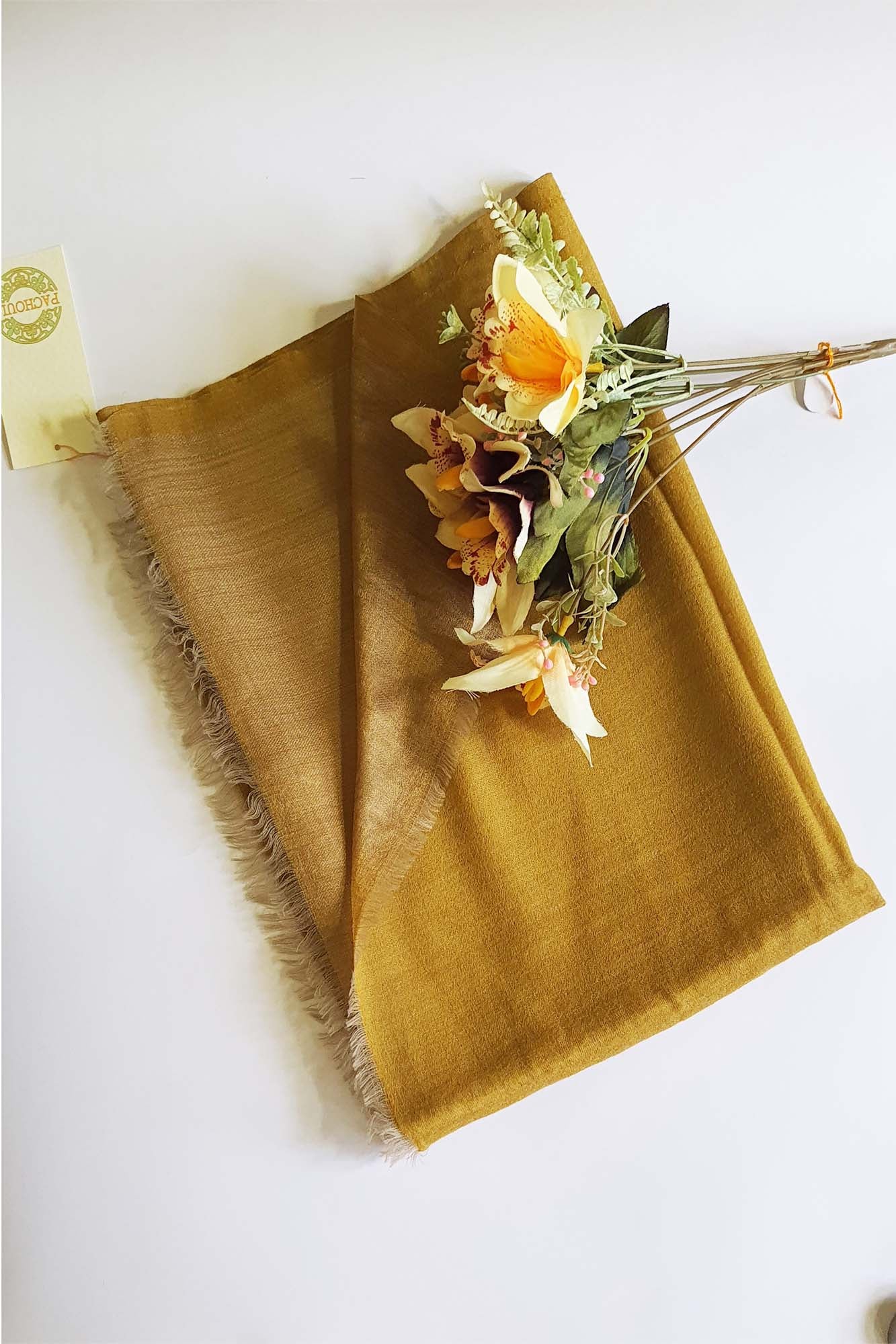 Women Pashmina Stole Golden Plain Reversible