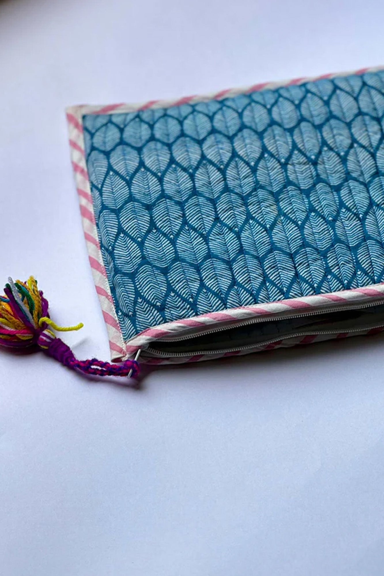 Blue Leaf Pouch Set of 3 - Flat Quilted