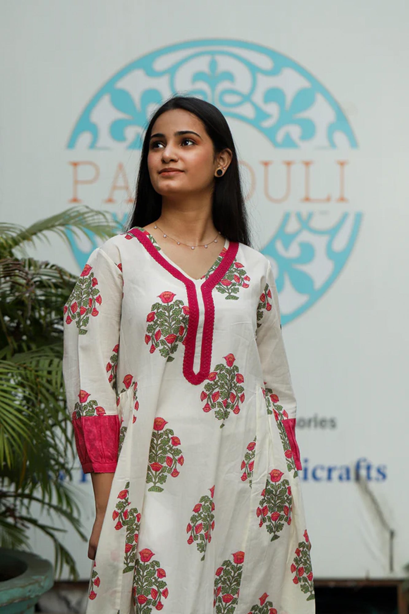 Dress Long Womens Side Gather Gulabi Guldasta