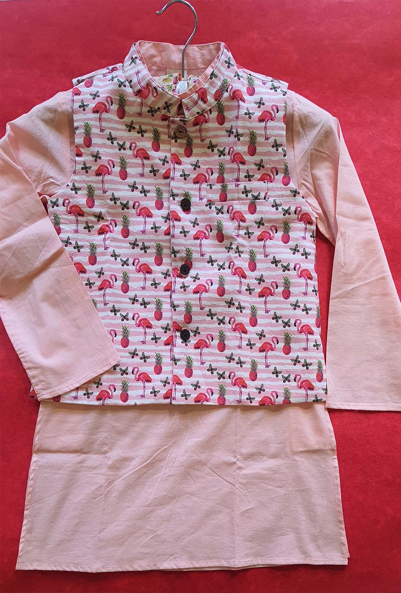 Peach Flamingo Kurta & Koti Set