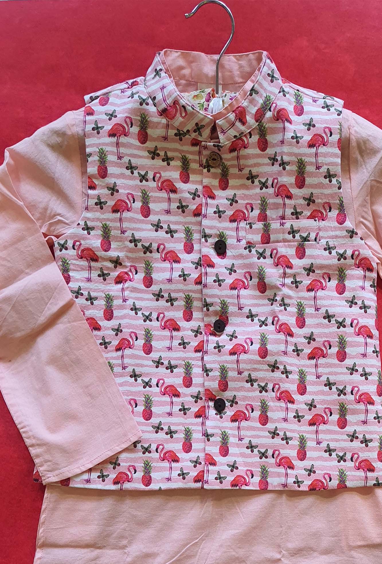 Peach Flamingo Kurta & Koti Set