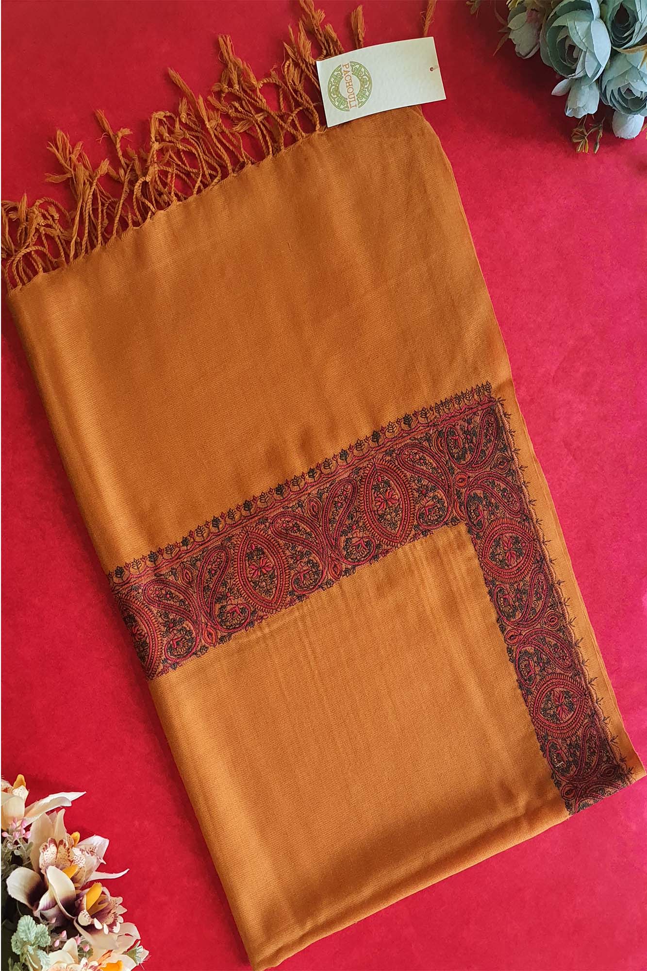 Women Pashmina Embroidered Yellow