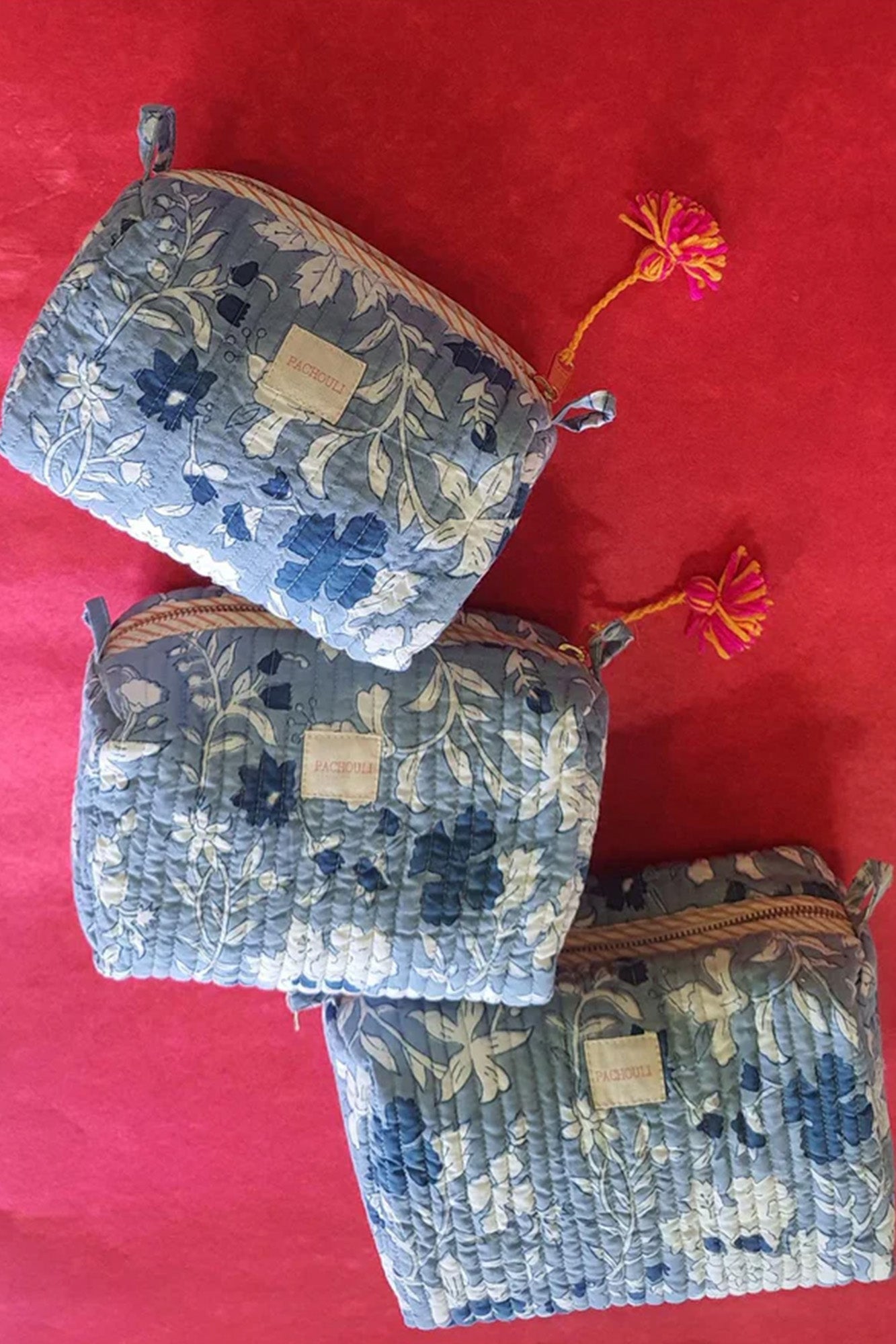 Travel Pouch Set of 3 Grey Floral