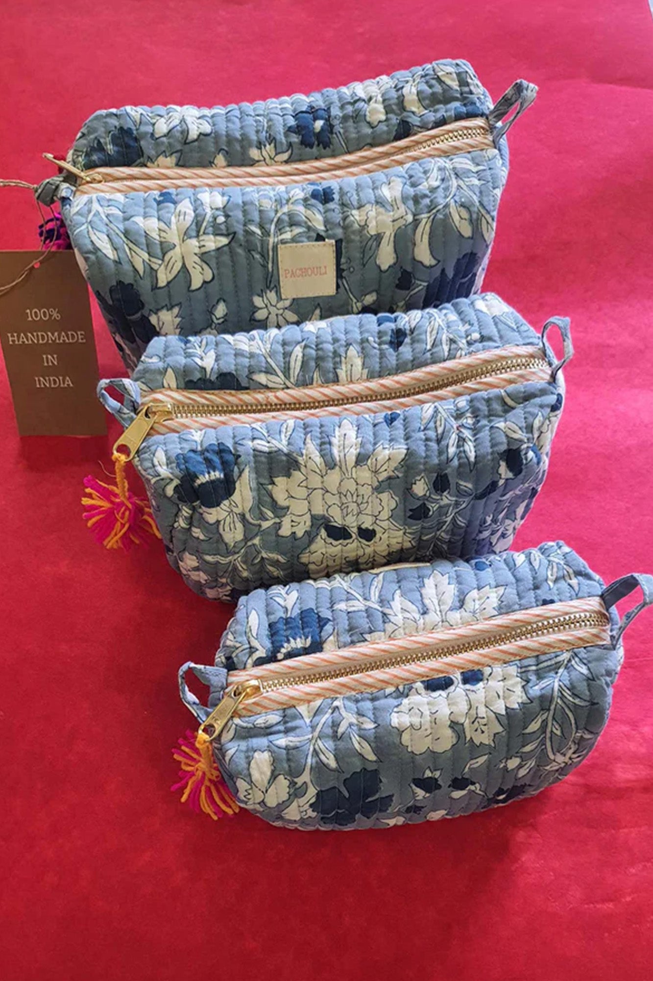 Travel Pouch Set of 3 Grey Floral