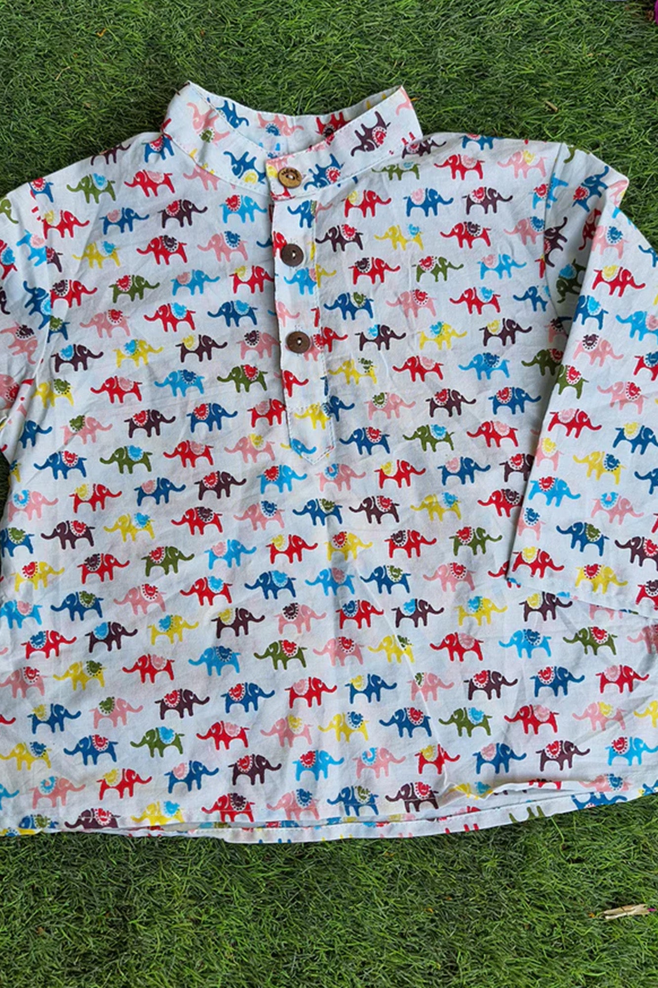 Multi Elephants Kurta & Pajama Set