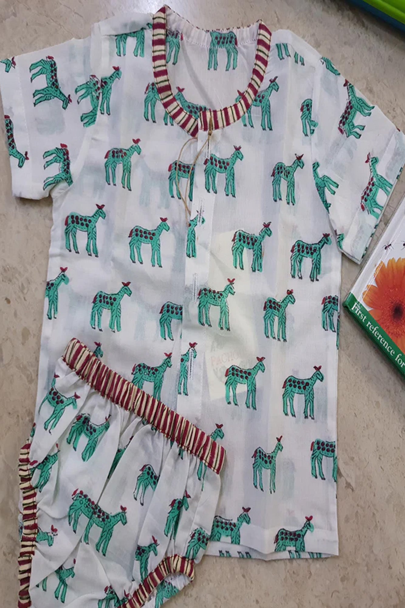 Infant Green Camel Front Open Top With Shorts