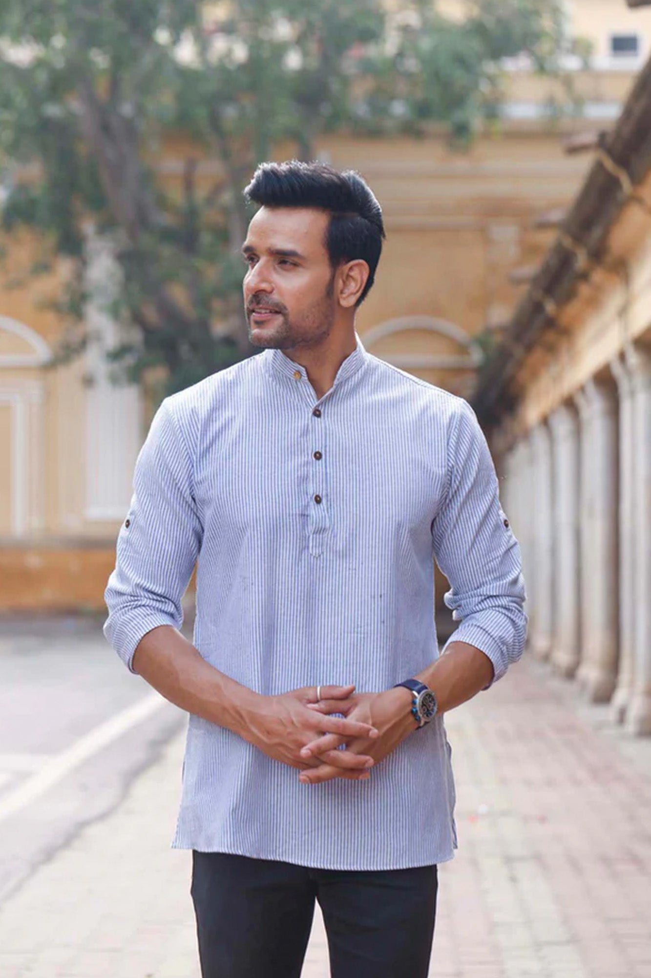 Blue Stripes Short Kurta