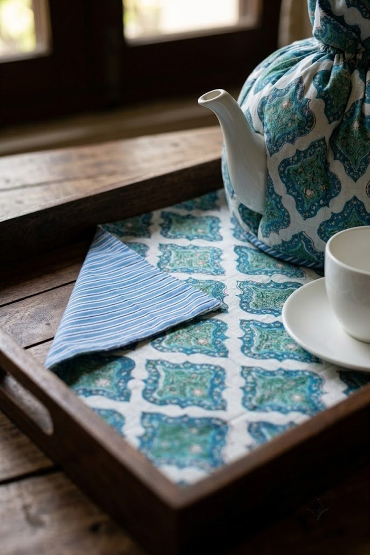Aqua Motifs Tea Cozy Set