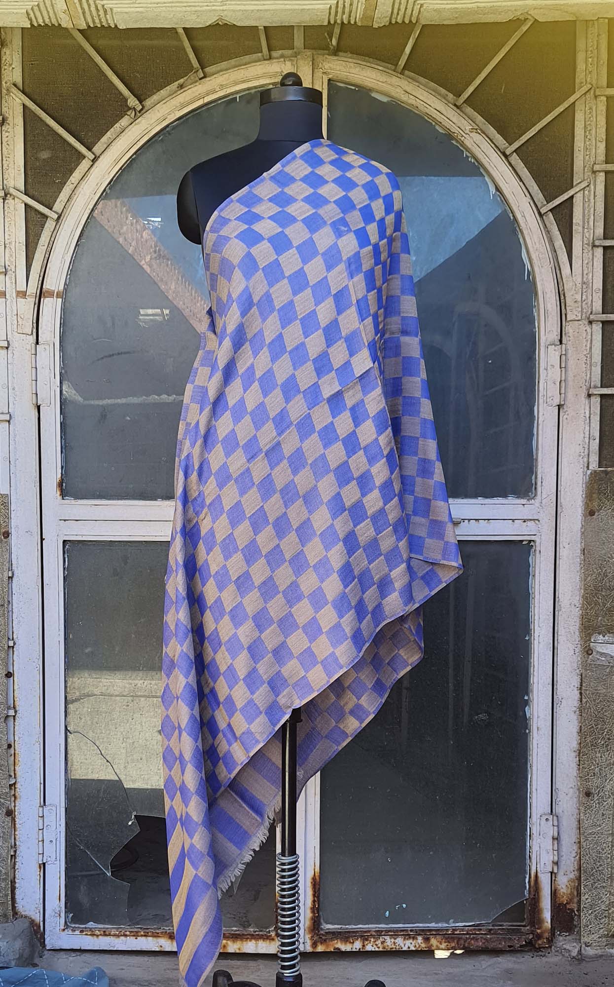Women Pashmina Stole Checkered Blue