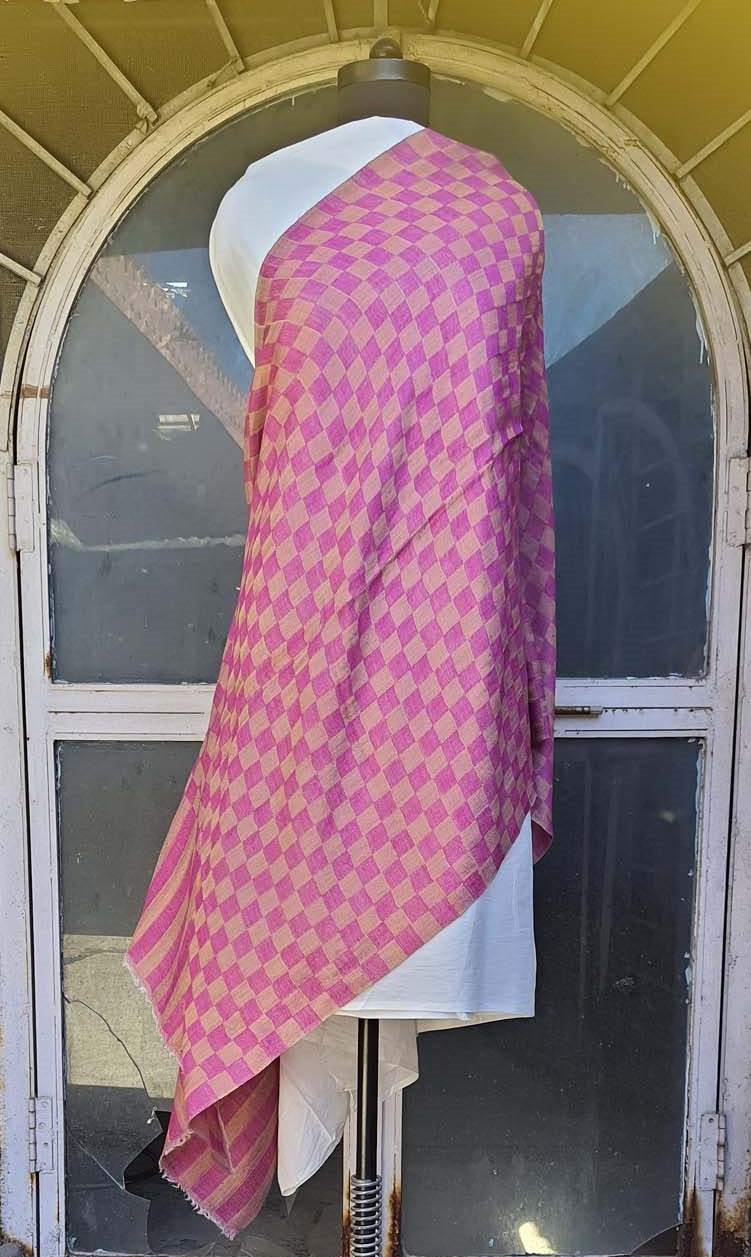 Women Pashmina Stole Checkered Gulabi