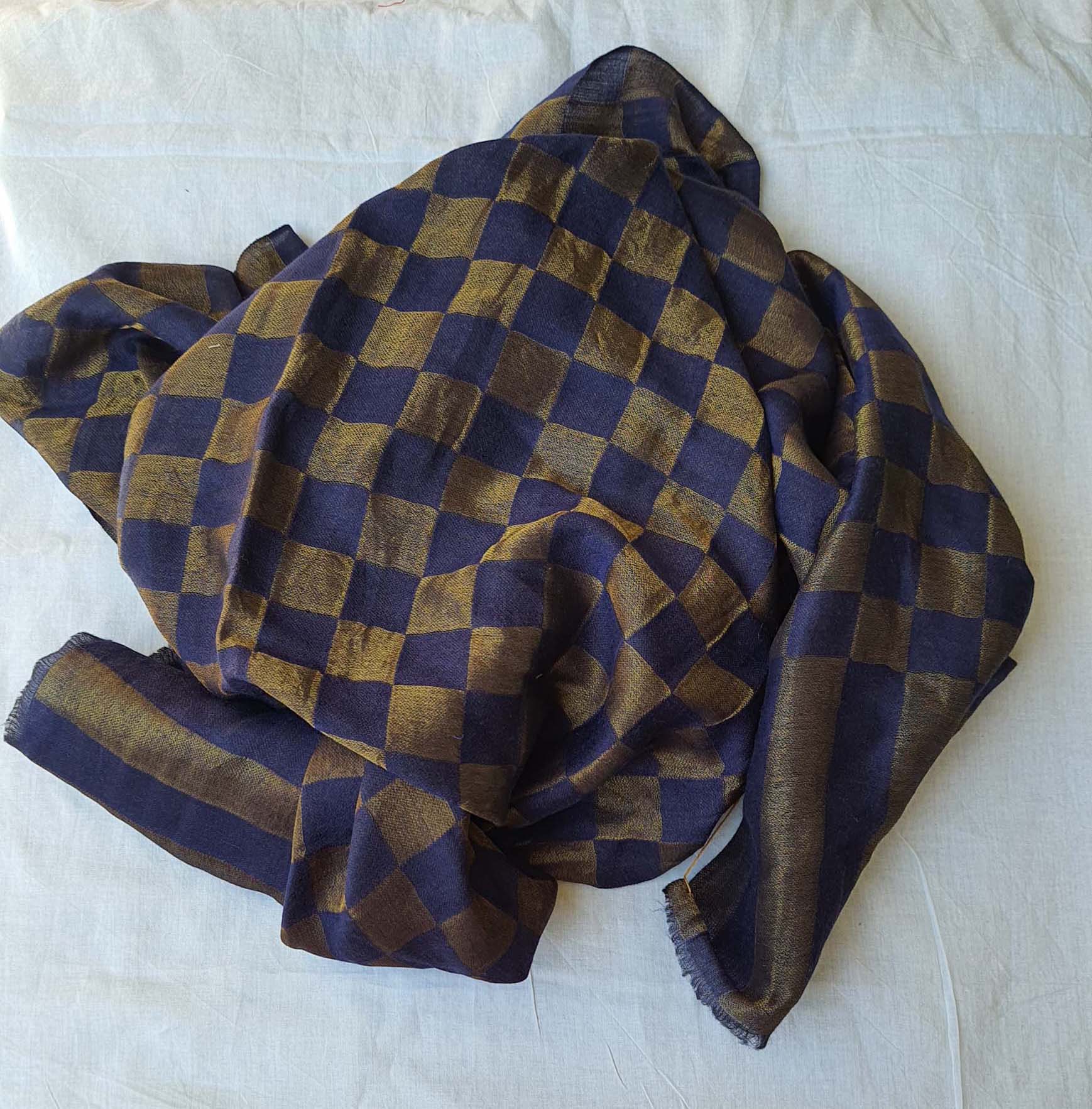 Women Pashmina Stole Checkered Navy Blue