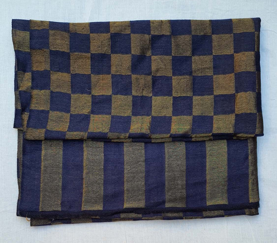 Women Pashmina Stole Checkered Navy Blue