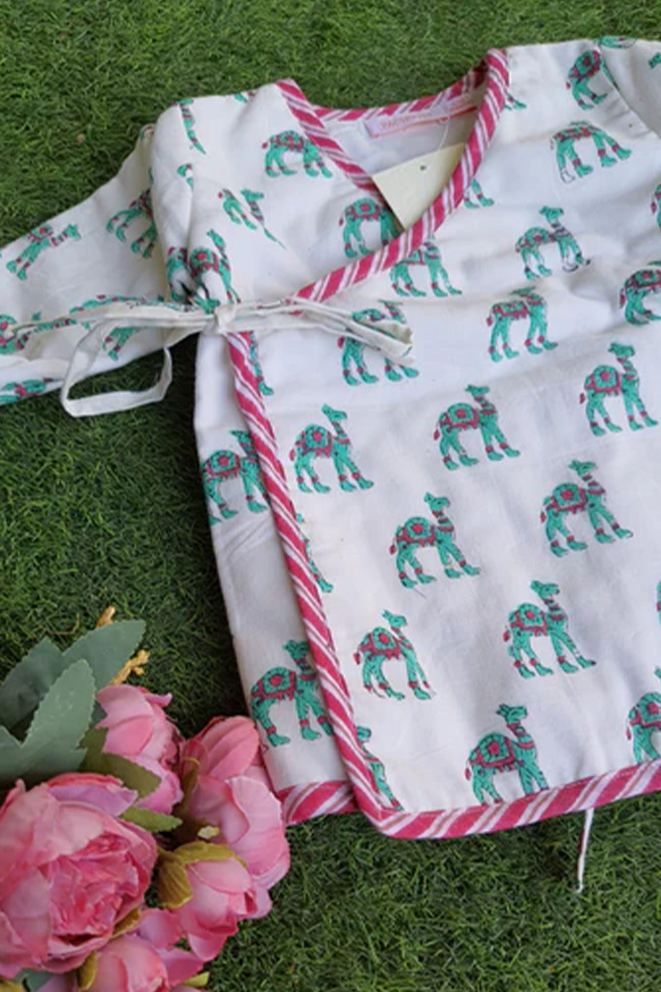 Infant Green Camel Front Open Top With Shorts