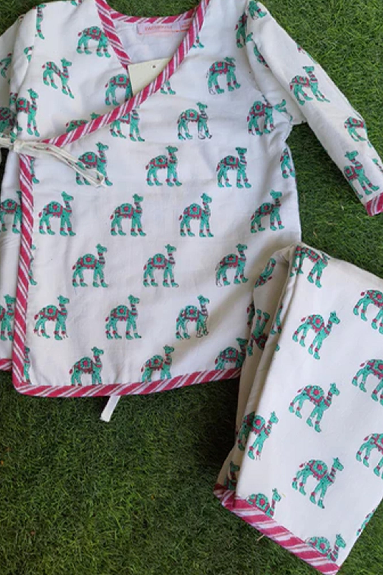 Infant Green Camel Front Open Top With Shorts