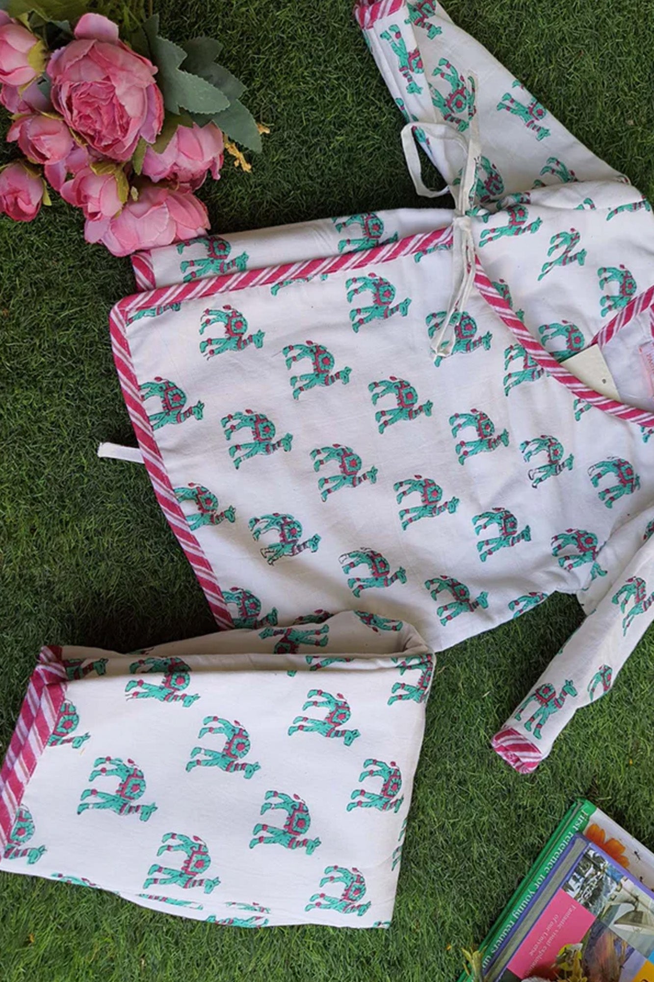 Infants Winter Top With Pajama Green Camel