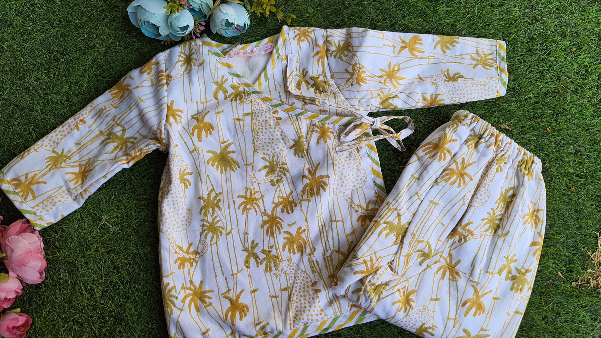 Infants Winter Top With Pajama Palm Tree Yellow