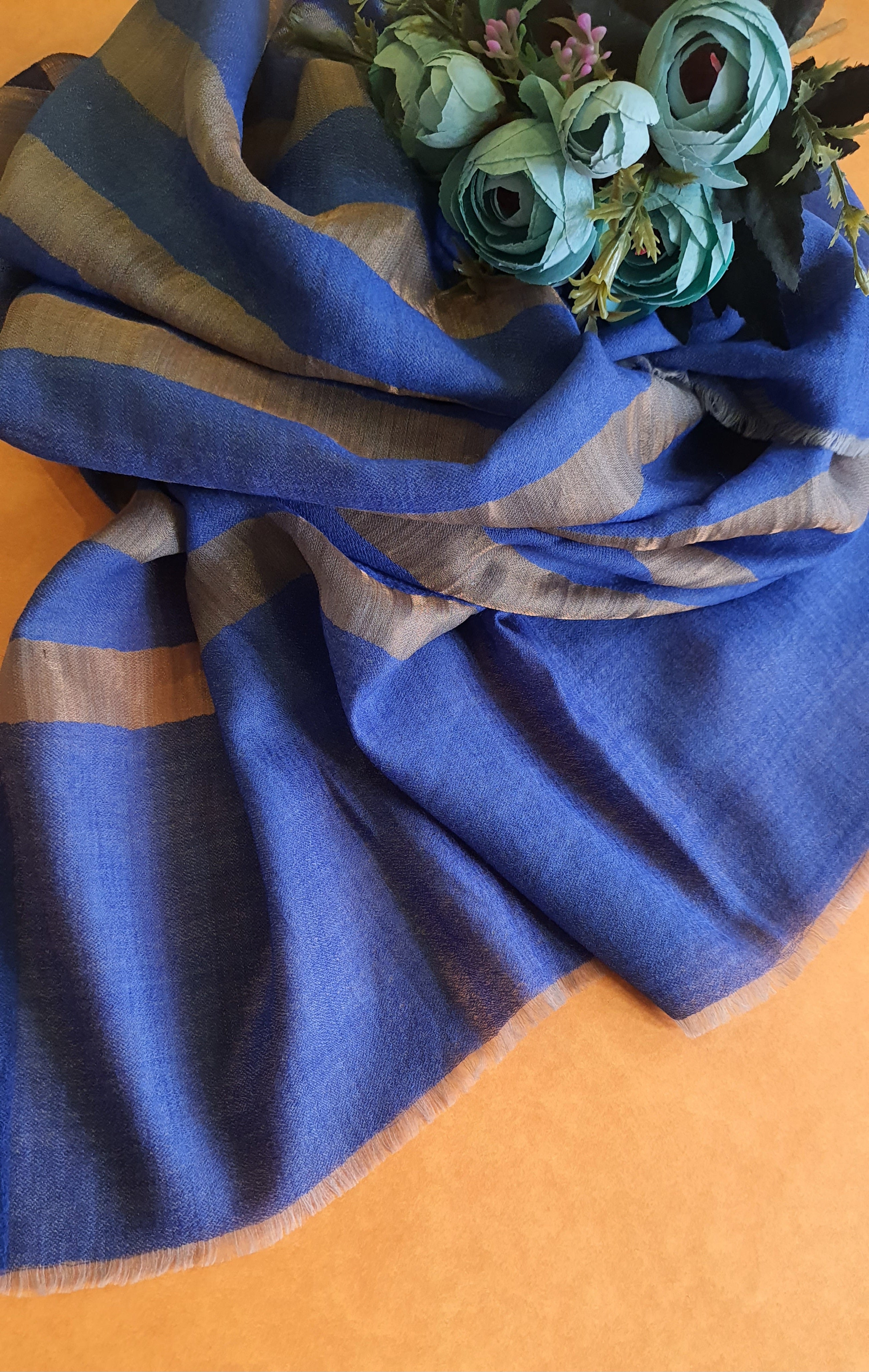 Women Pashmina Stole Striped Blue