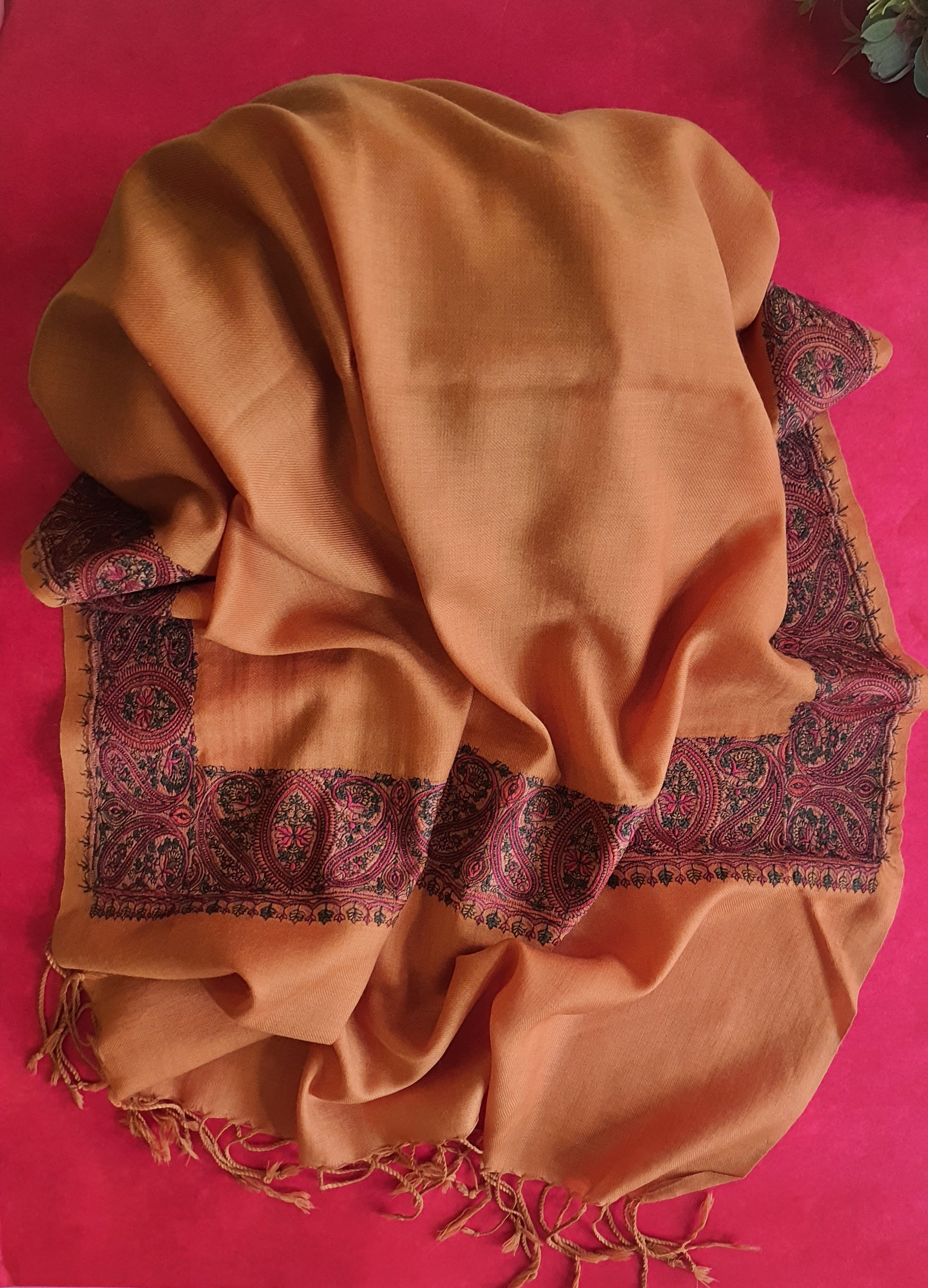 Women Pashmina Embroidered Yellow
