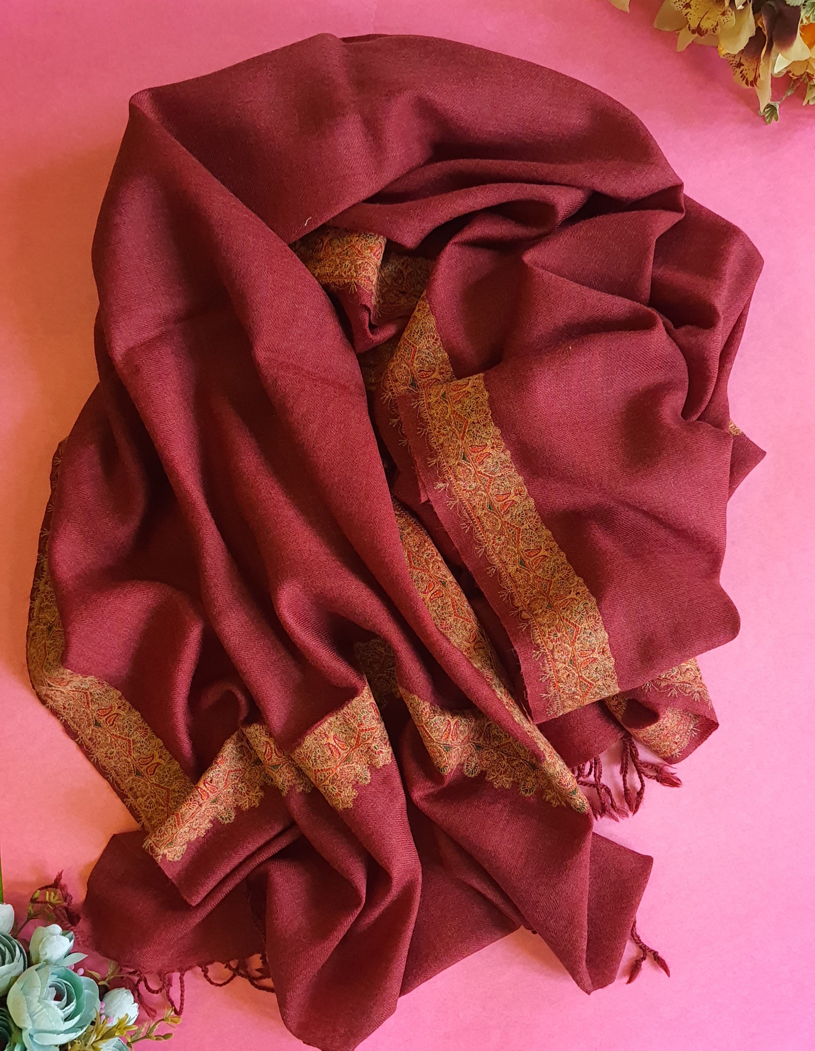 Women Pashmina Palla Buti Maroon