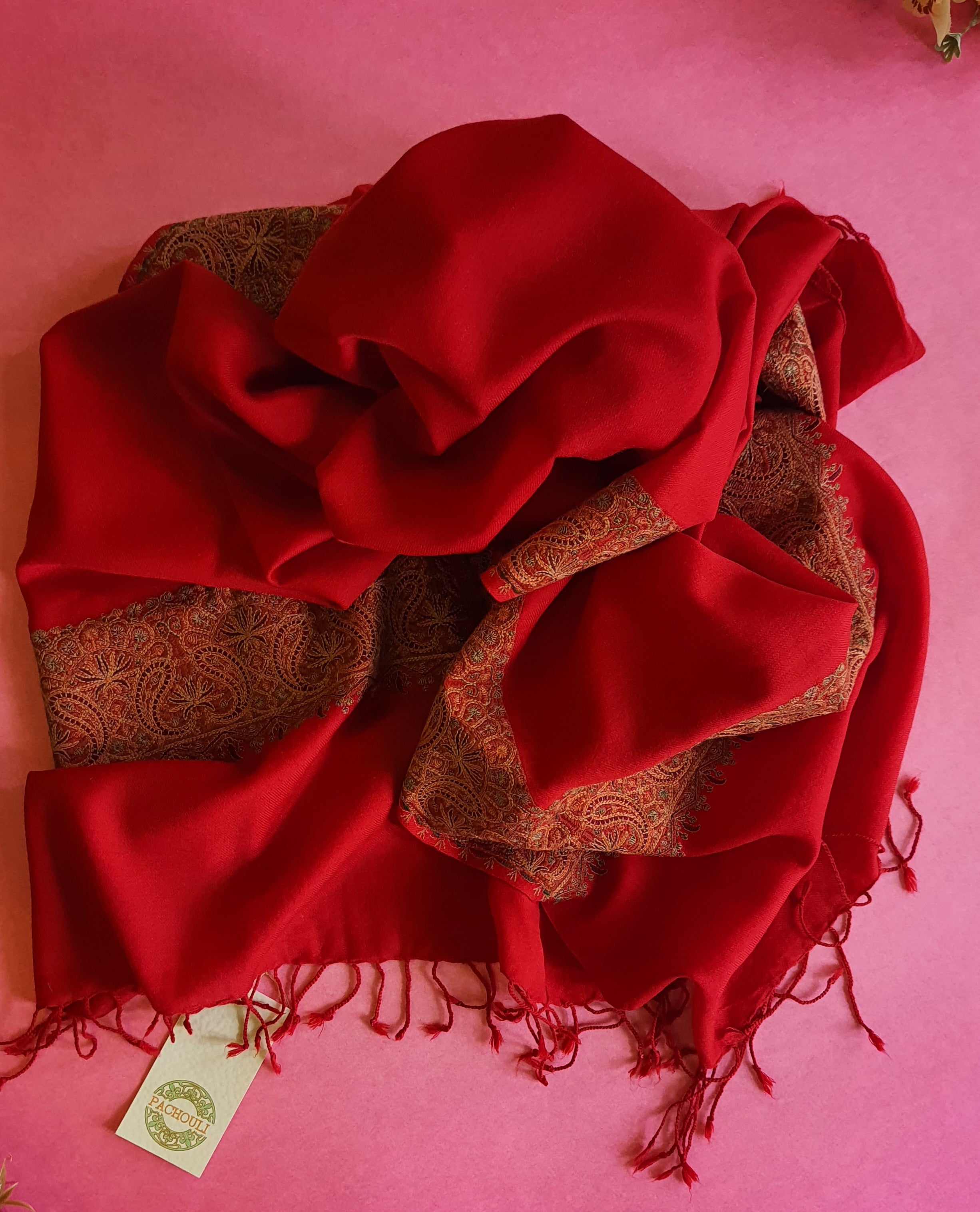 Women Pashmina Palla Buti Red