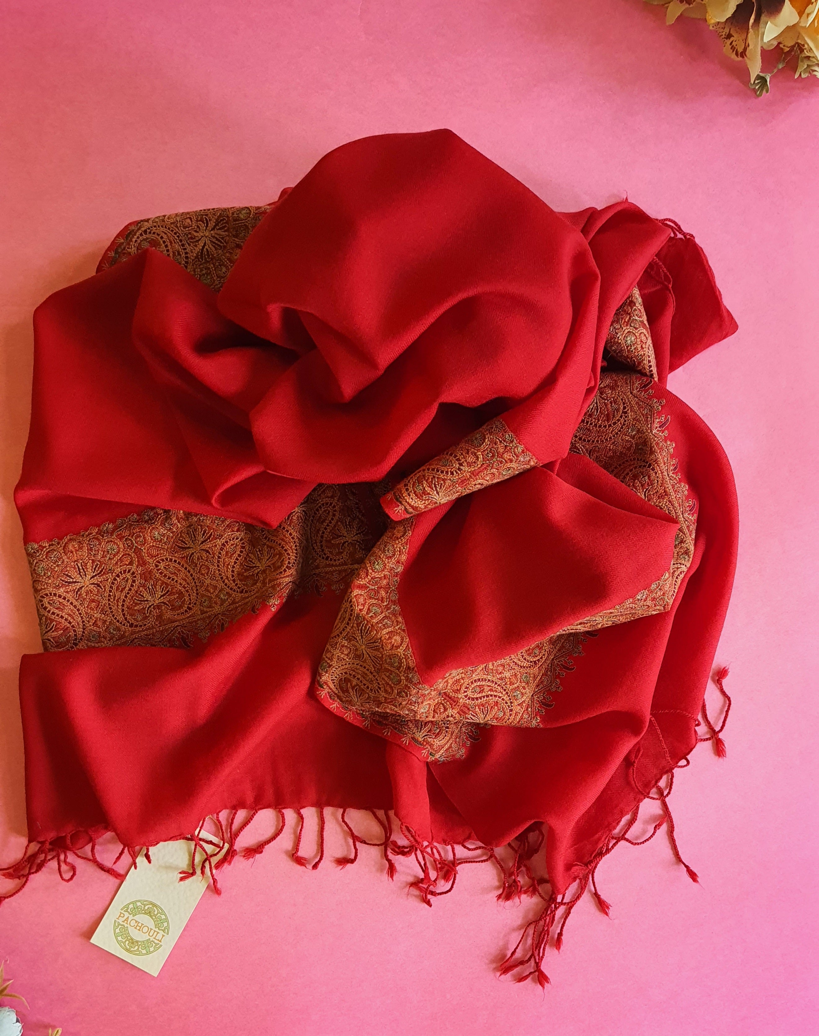 Women Pashmina Palla Buti Red