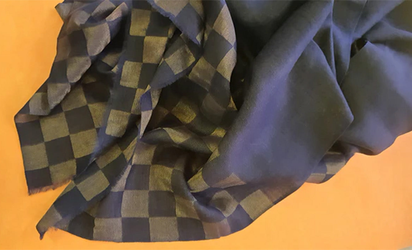 Women Pashmina Stole Checkered Blue