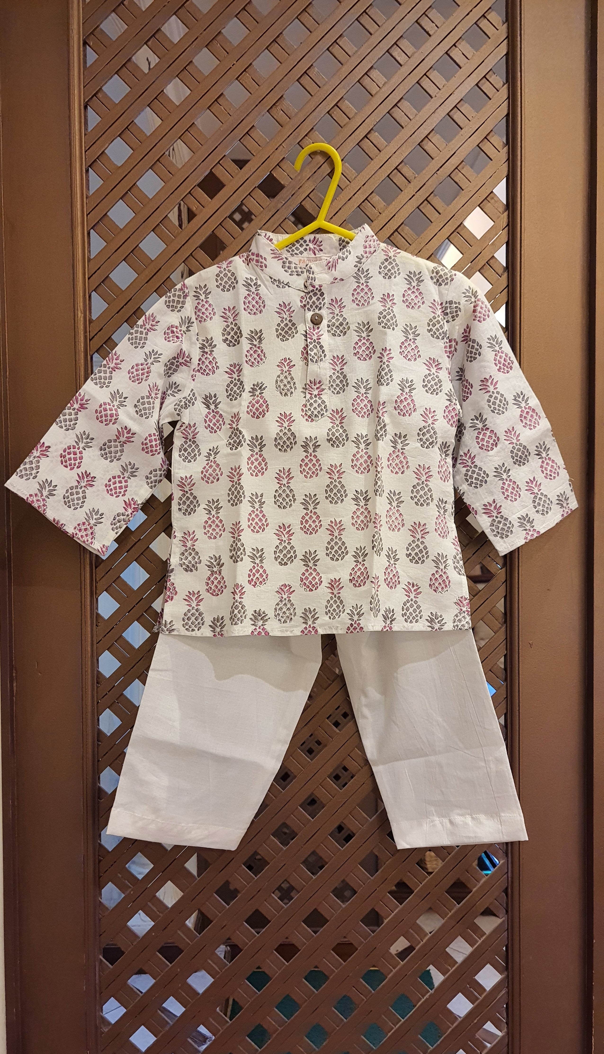 Kurta Pajama Set Infant Boy Pink Grey Pine