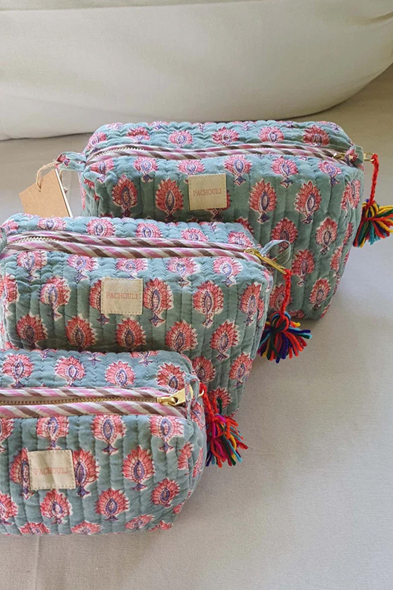 Summer Bloom Garden Quilted Pouch Set of 3