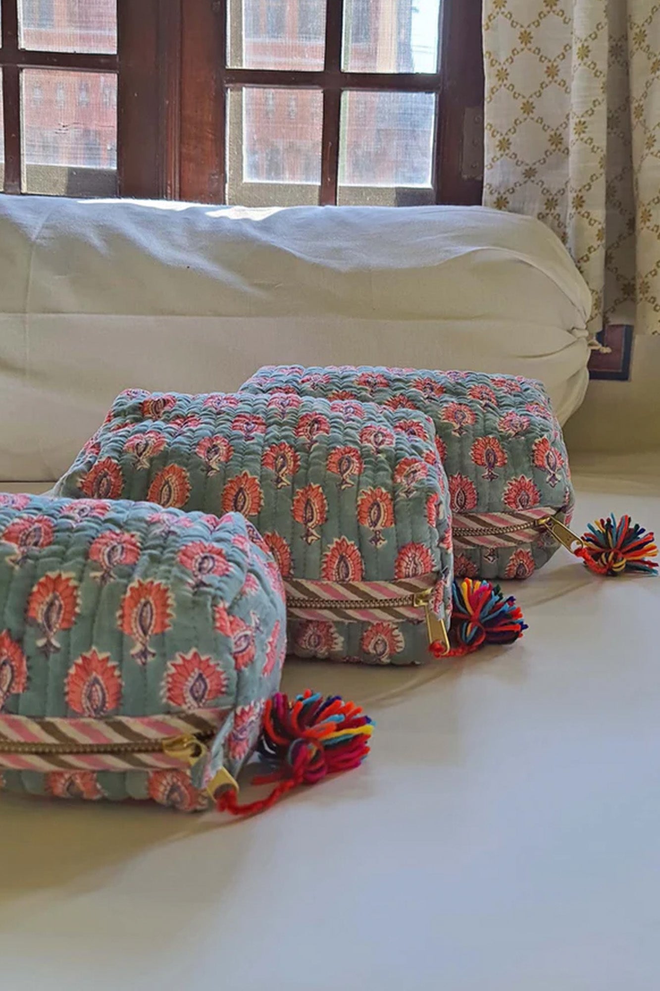 Summer Bloom Garden Quilted Pouch Set of 3