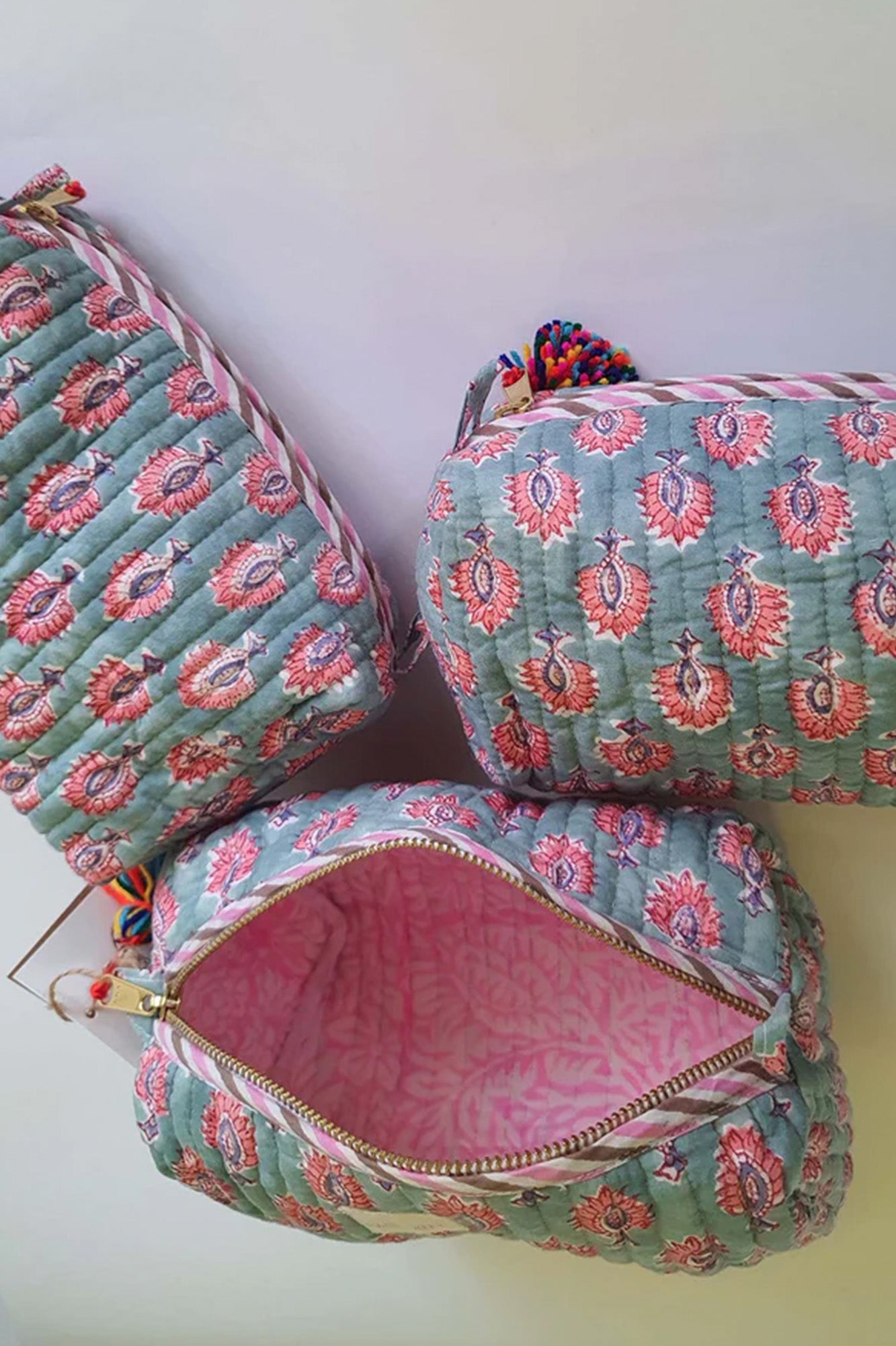 Summer Bloom Garden Quilted Pouch Set of 3