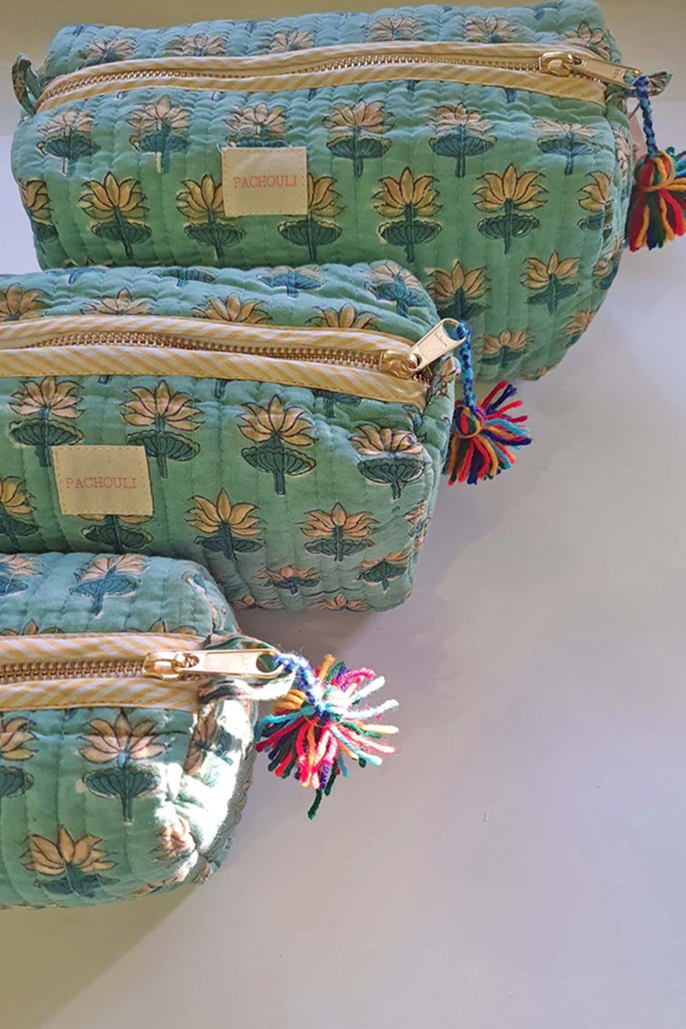 Green Lotus Pouch Set of 3