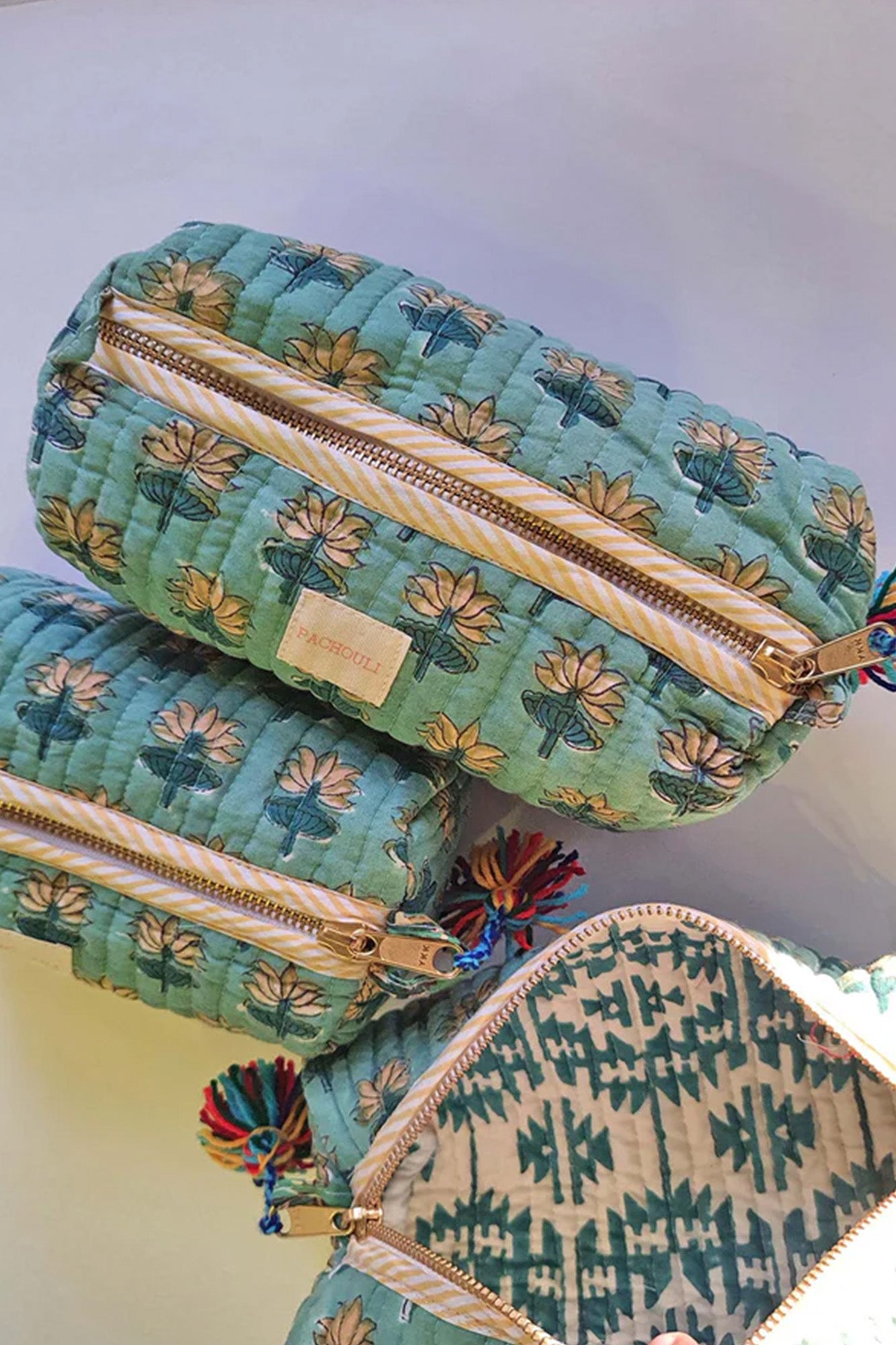 Green Lotus Pouch Set of 3
