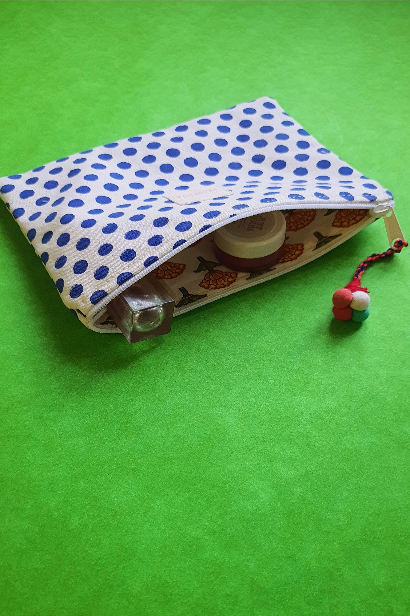 Blue Dot Canvas Pouch