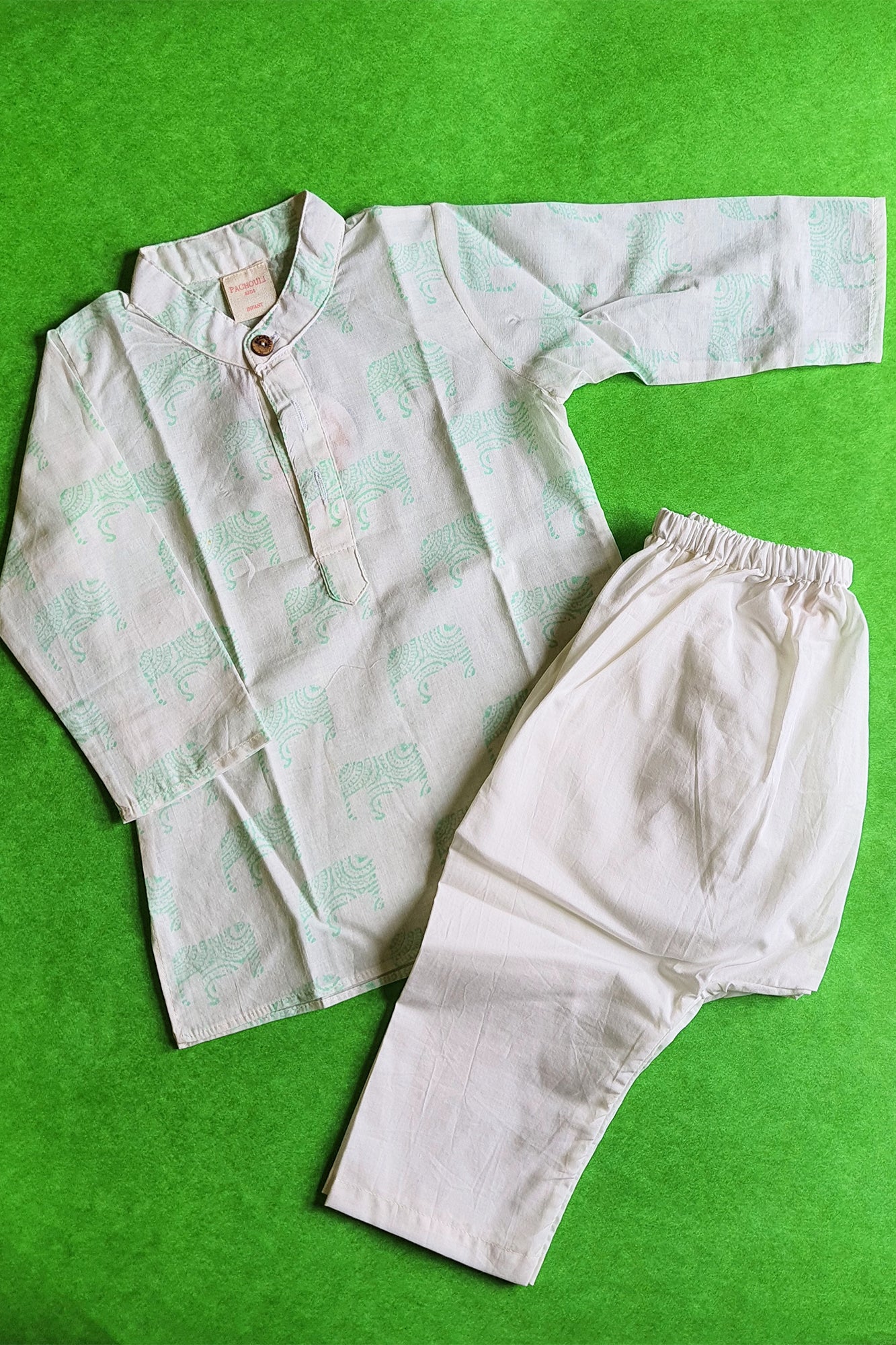 Jumbo Green Elephant Kurta With Pajama