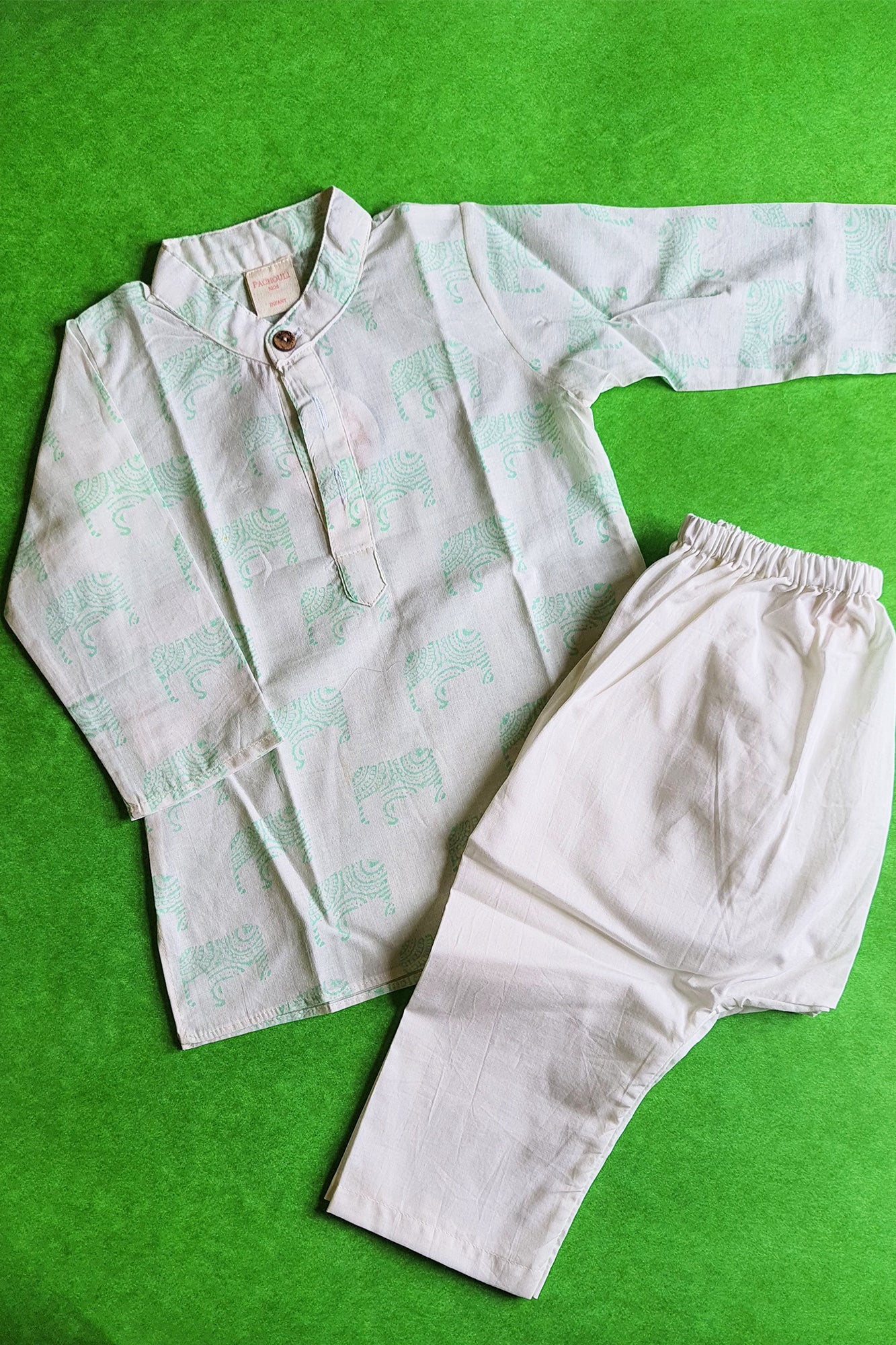 Jumbo Green Elephant Kurta With Pajama