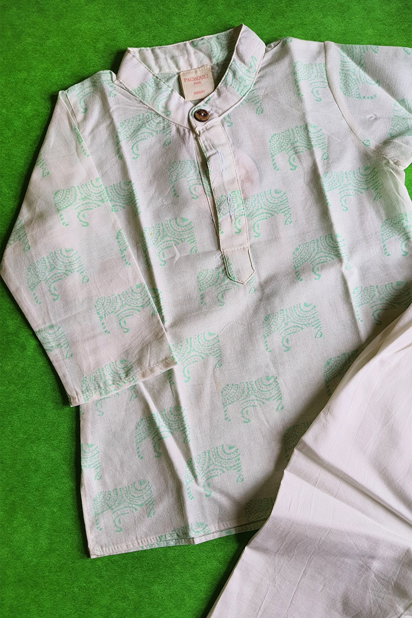 Jumbo Green Elephant Kurta With Pajama