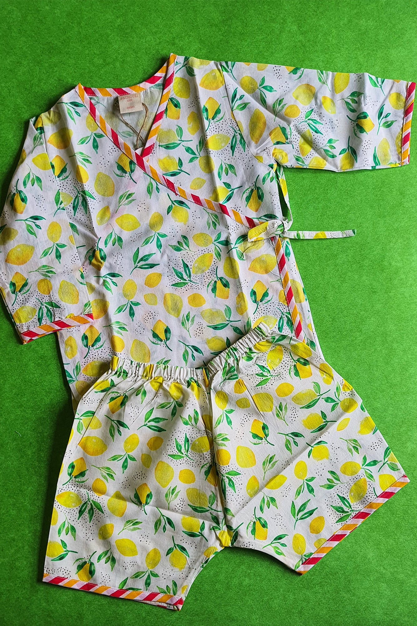 Lemon Yellow Angarakha Top With Shorts