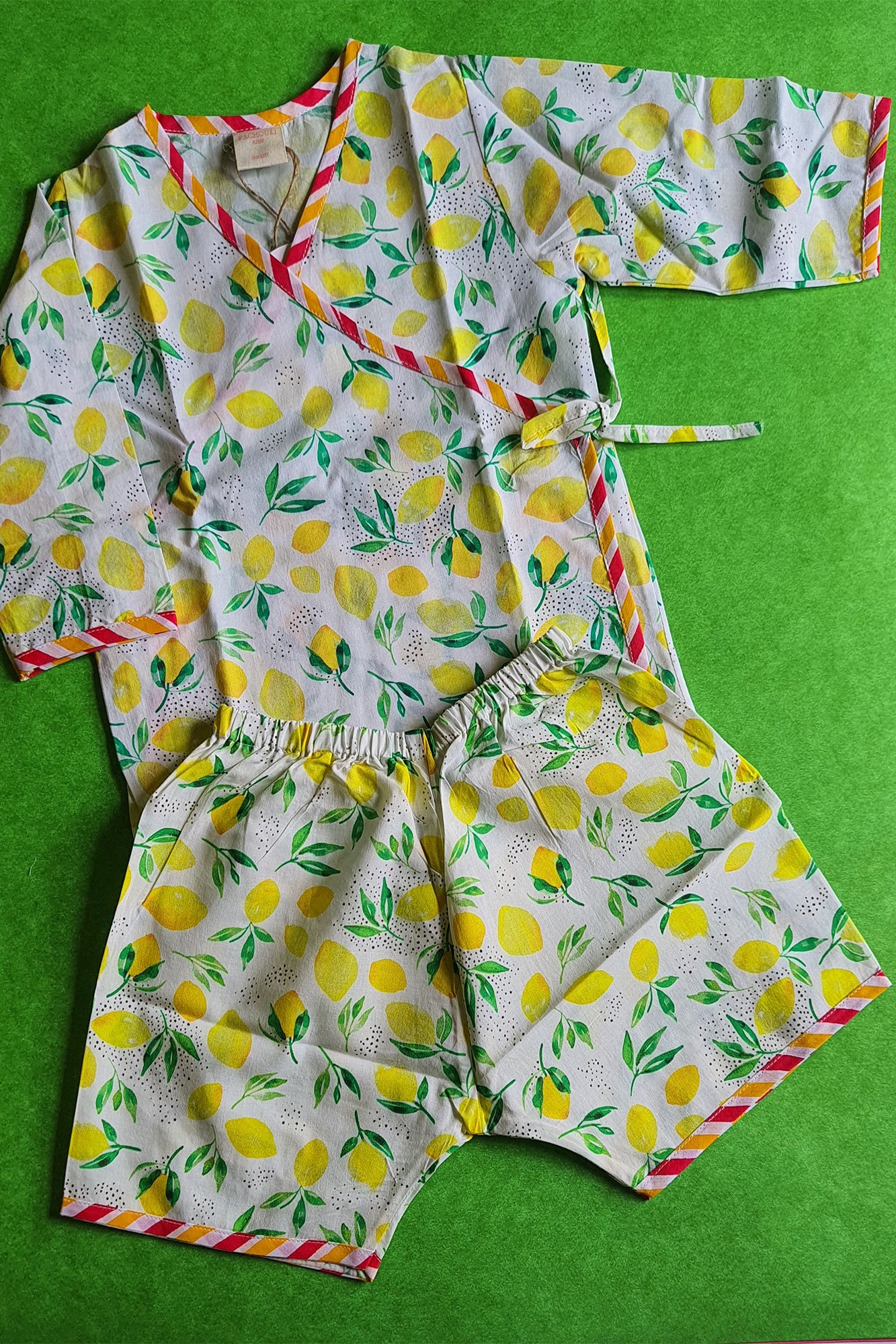 Lemon Yellow Angarakha Top With Shorts