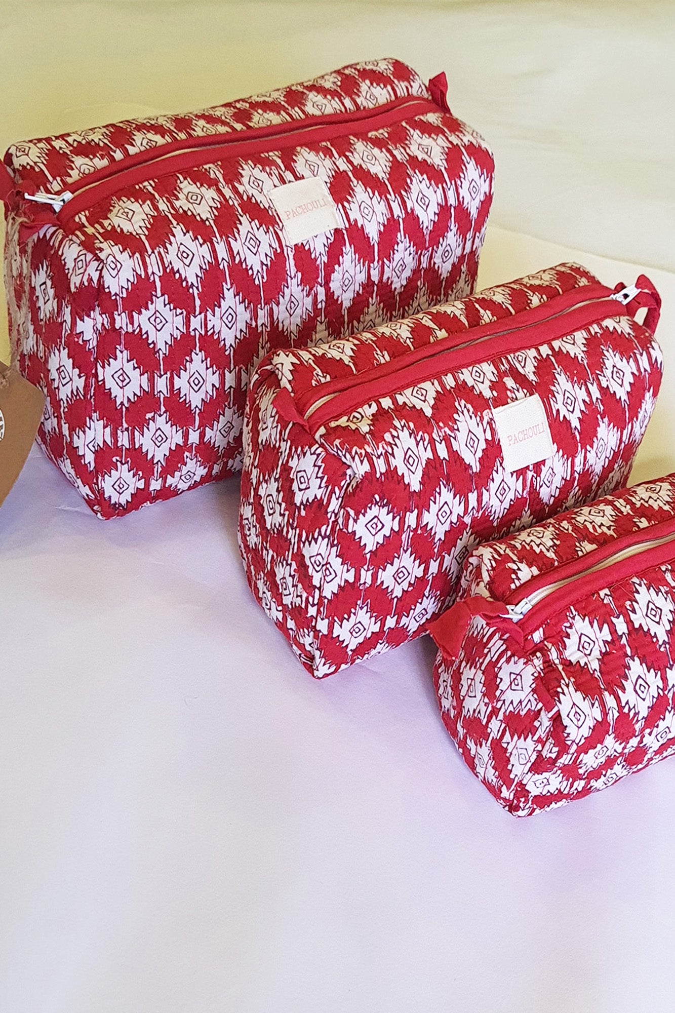 Red Ikkat Pouch Set of 3