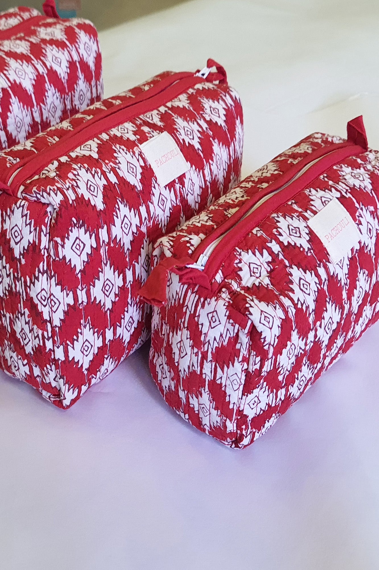 Red Ikkat Pouch Set of 3