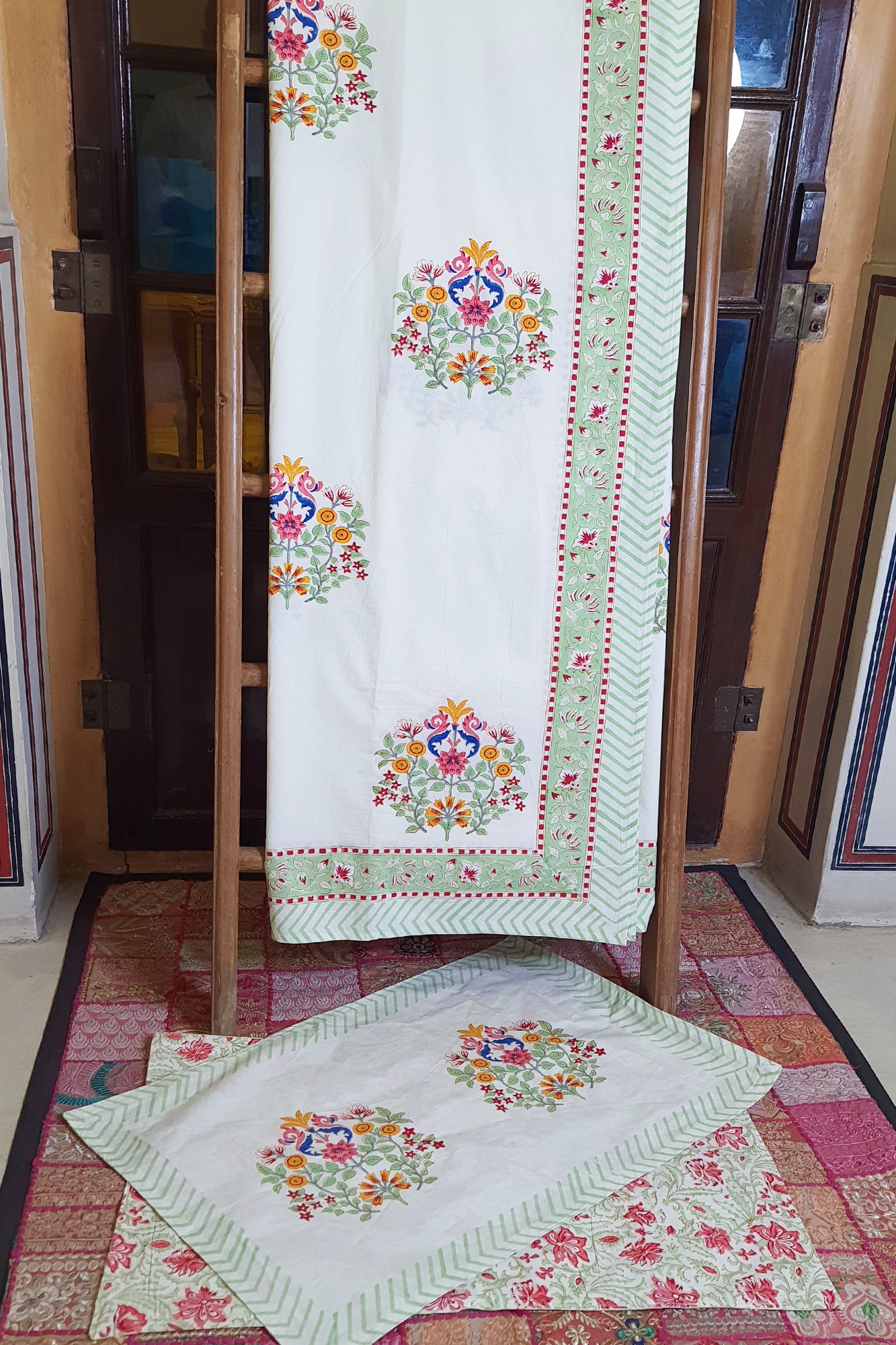 Phoolkari Courtyard Bed Sheet With Pillow
