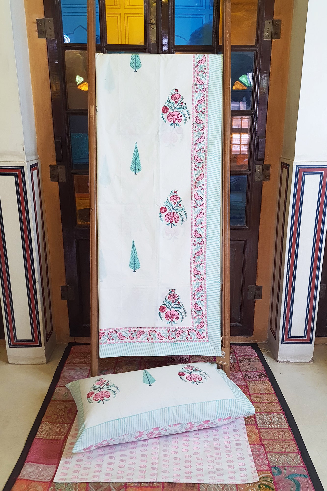 Marigold Pink Bed Sheet With Pillow