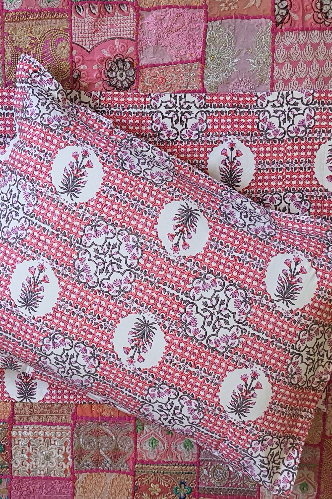 Pink Patch Bed Sheet With Pillow